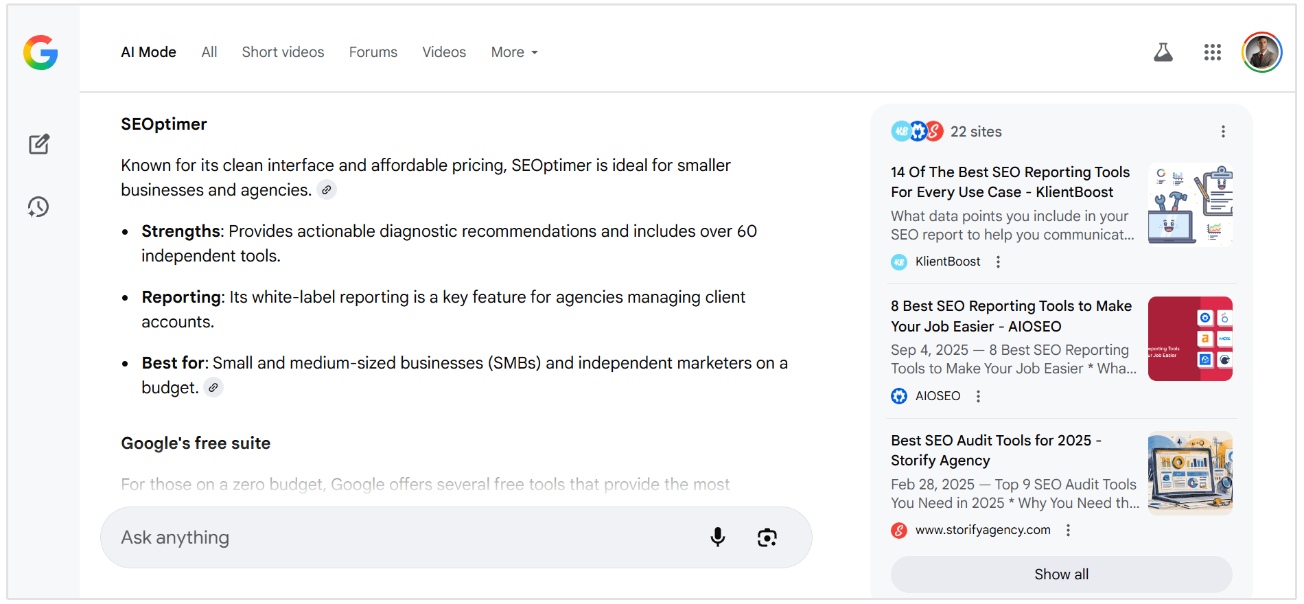 Google AI mode answer